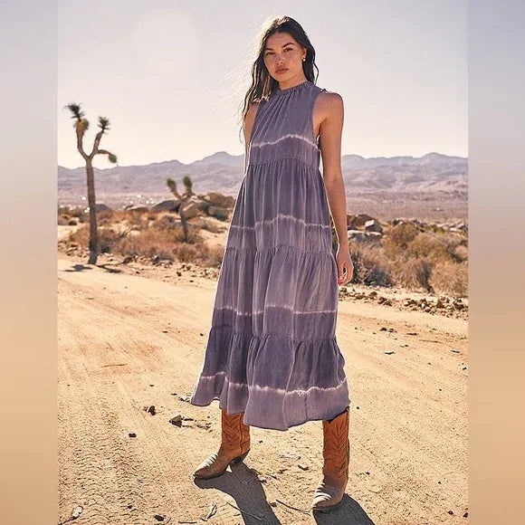 Bella Dahl Dress Indigo Stripe Dye / XS Dana Sleeveless Tiered Midi Dress