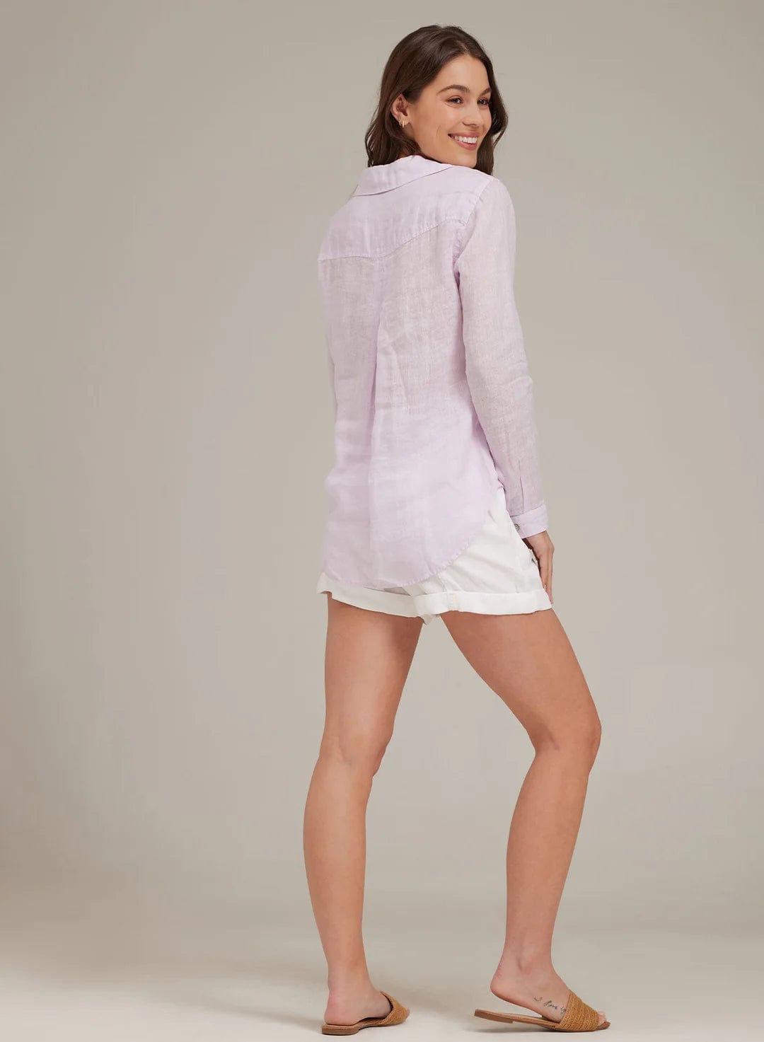 Bella Dahl pocket button-down top, casual long-sleeve blouse with chest pocket, in soft fabric, styled with rolled sleeves.