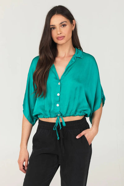 Bella Dahl Top Tropical Teal / S Flowy Tie Button Waist Shirt