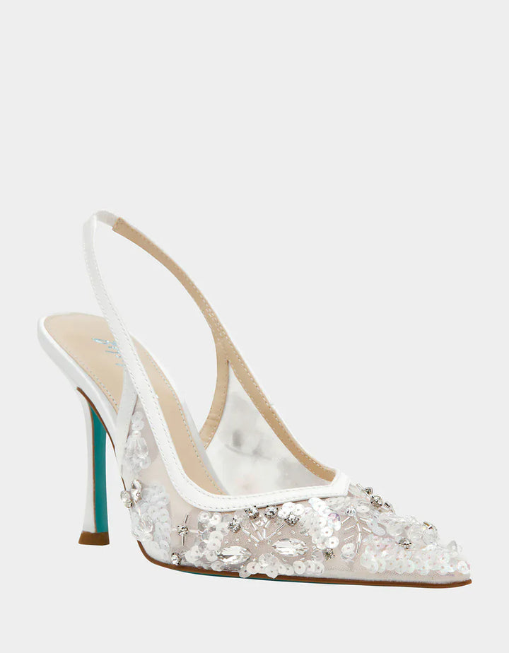 Ivory Betsey Johnson Eddie slingback sandal with open toe and ankle strap, stylish women&