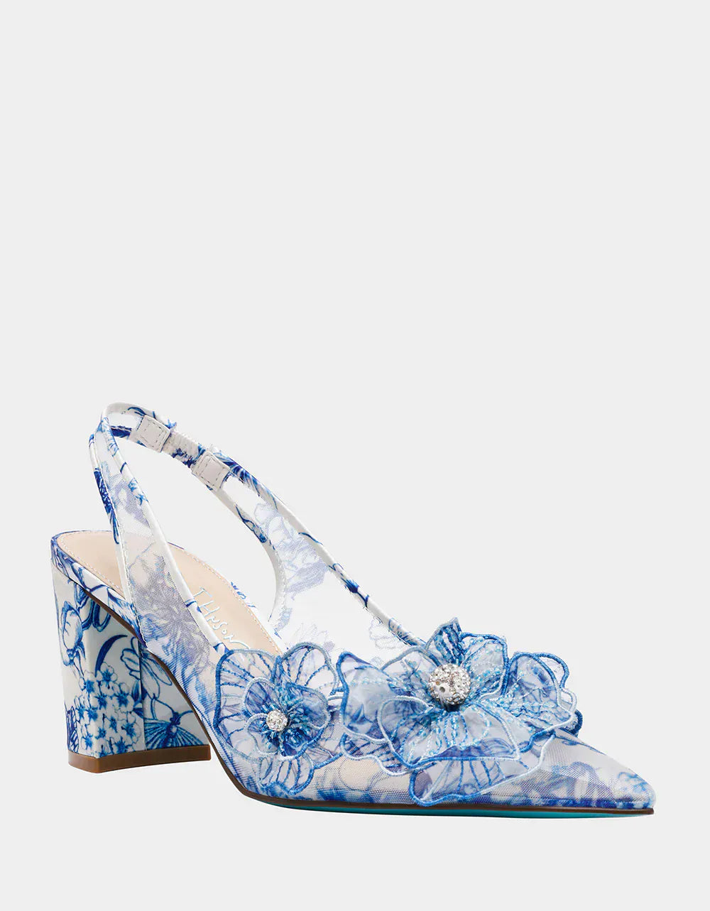 Betsey Johnson Sandal White / Blue Floral / 6 Petra Heel
