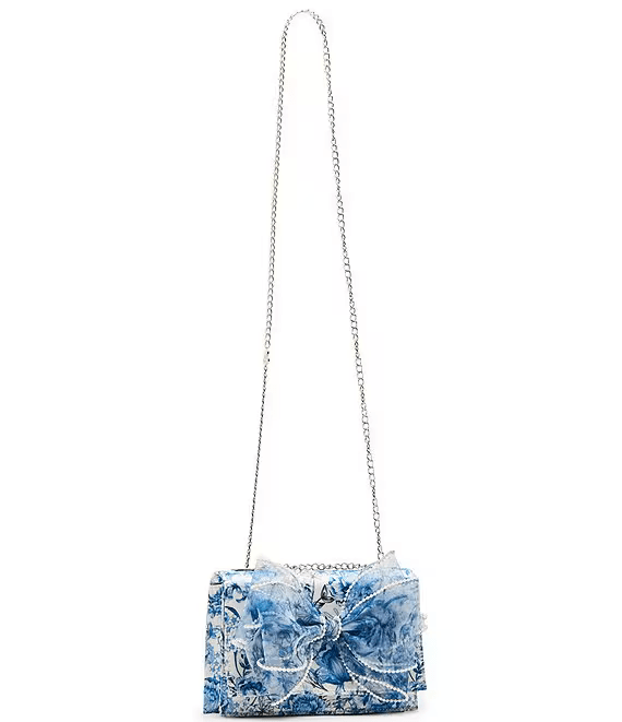 Betsy Johnson Purse Blue Pearl Trimmed Bow Crossbody Bag