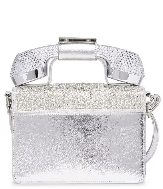 Betsy Johnson Purse Silver Party Line Million Stars Phone Crossbody