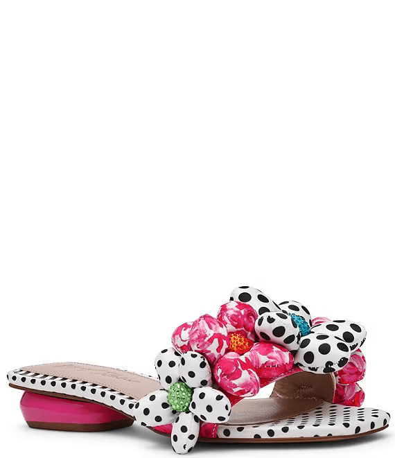 Betsy Johnson Sandal Black / White / Multi / 6 Emelia Polka Dot Print Puffy Flower Slide Sandals