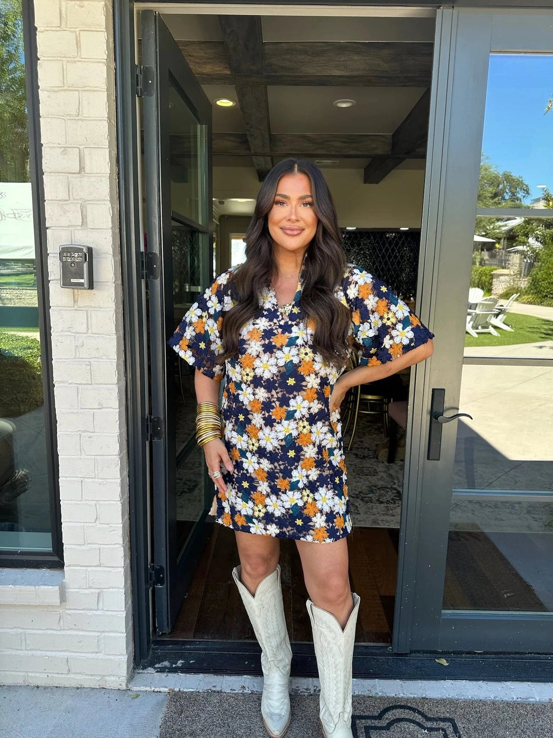 short caftan dress with sleeves Camilla Deep V Neck Hardware Short Caftan