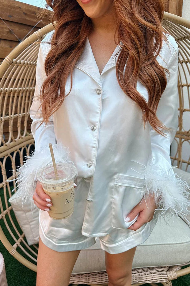 Prescott Feather Trim Pajama Set Teal Poppy