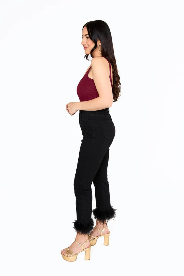 Women's Tall Feather Trim Flare Jeans