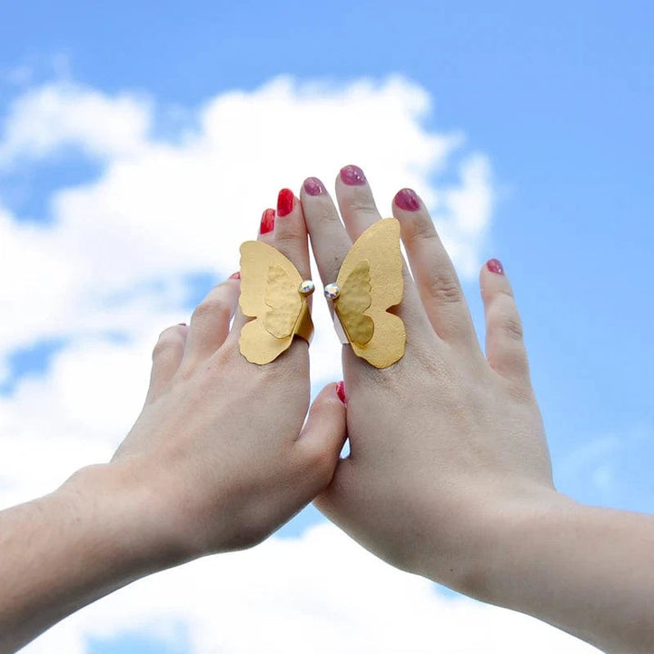 By Aris Ring Gold Aurora Borealis Mariposa Ring