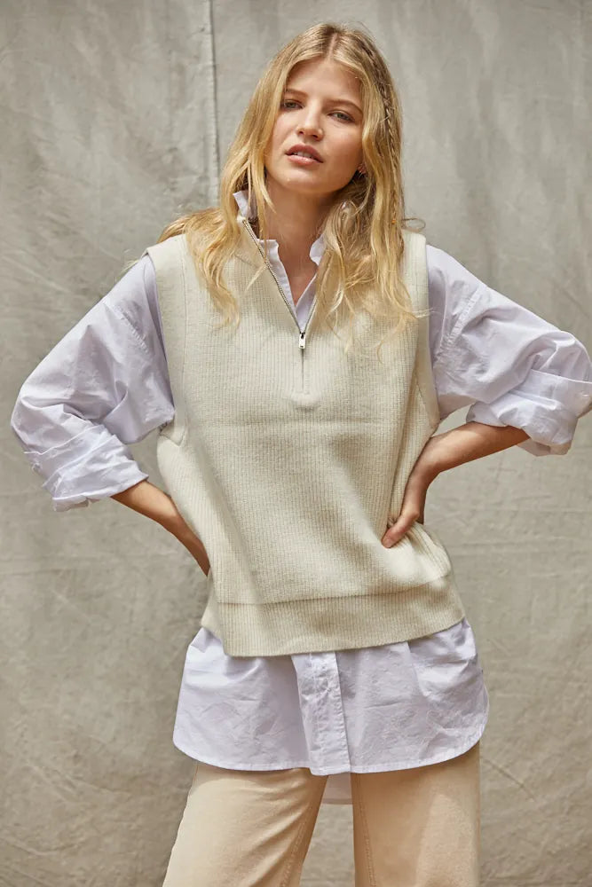 By Together Vest Ivory / S Laurel Half Zip Sweater Vest
