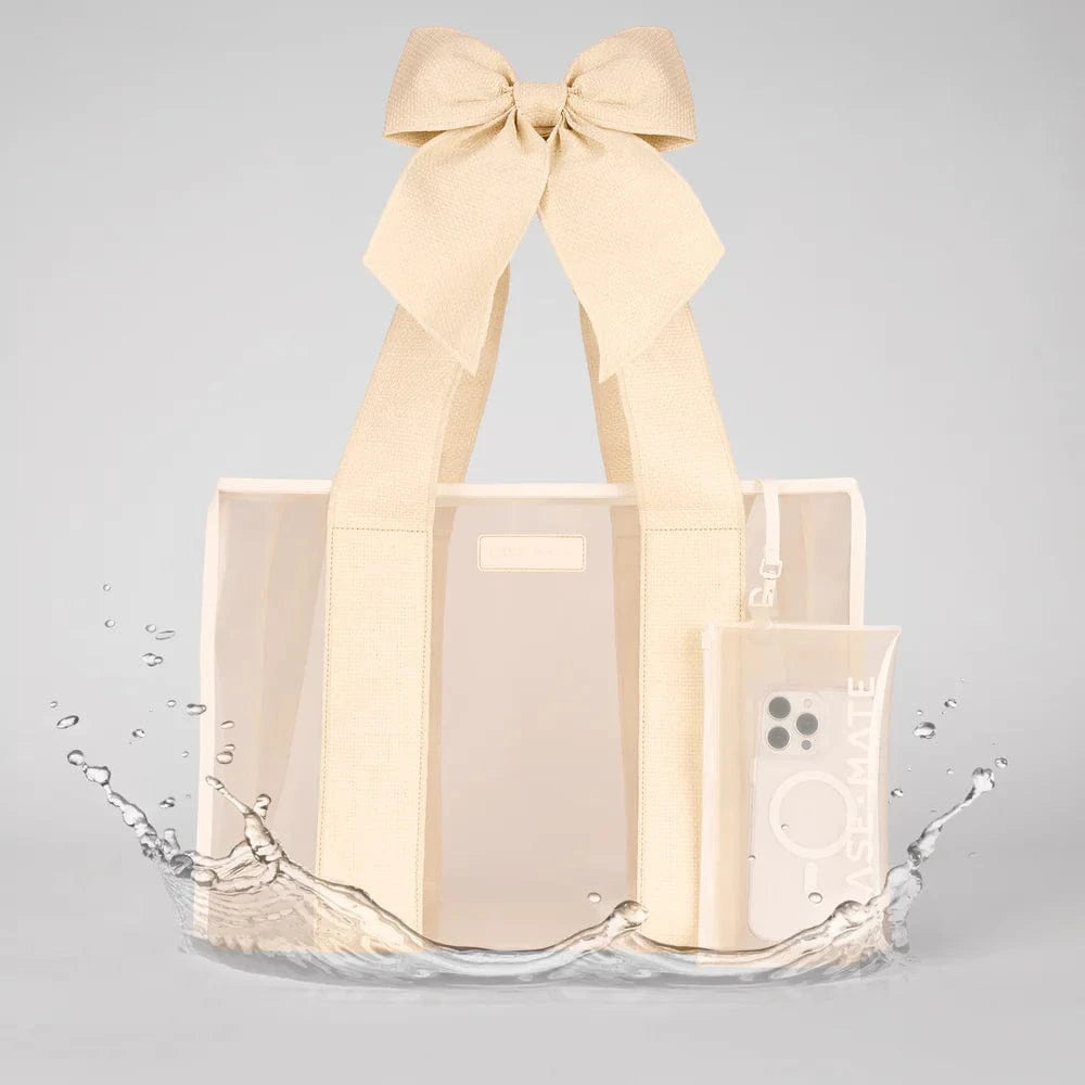 Case Mate Tote Ecru Raffia Bow Beach Tote w/ Phone Pouch