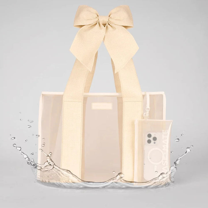 Case Mate Tote Ecru Raffia Bow Beach Tote w/ Phone Pouch