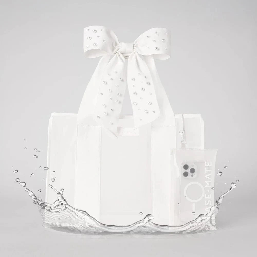 Case Mate Tote Ivory Shine Bow Beach Tote w/ Phone Pouch