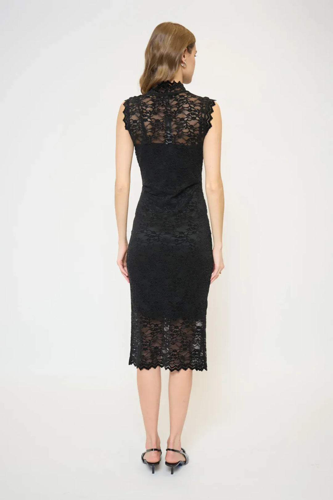 Central Park West NY Dress Stella Sleeveless Lace Turtleneck Midi Dress