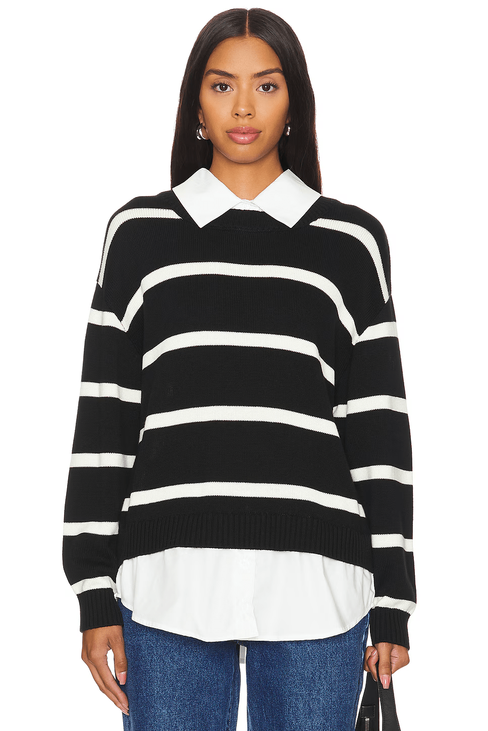 Central Park West NY Sweater Black Stripe / S Tessa Crewneck Twofer