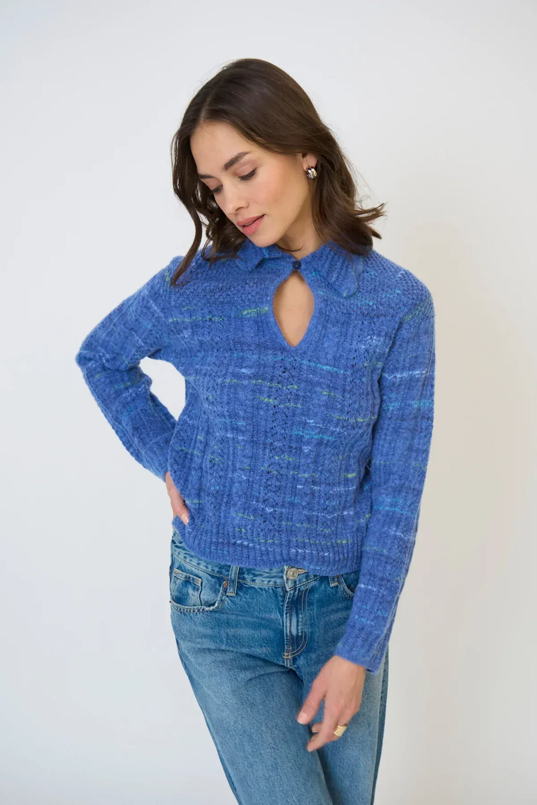 Central Park West NY Sweater Blue / XS Rayna Spacedye Open Stitch Yoke Sweater