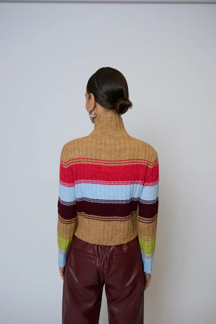 Central Park West NY Sweater Marley Ribbed Gradient Stripe T-Neck