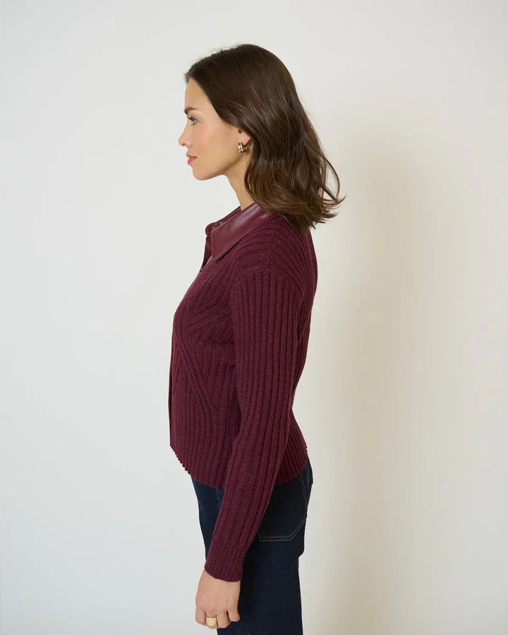 Central Park West NY Sweater Milan Vegan Leather Collar Sweater