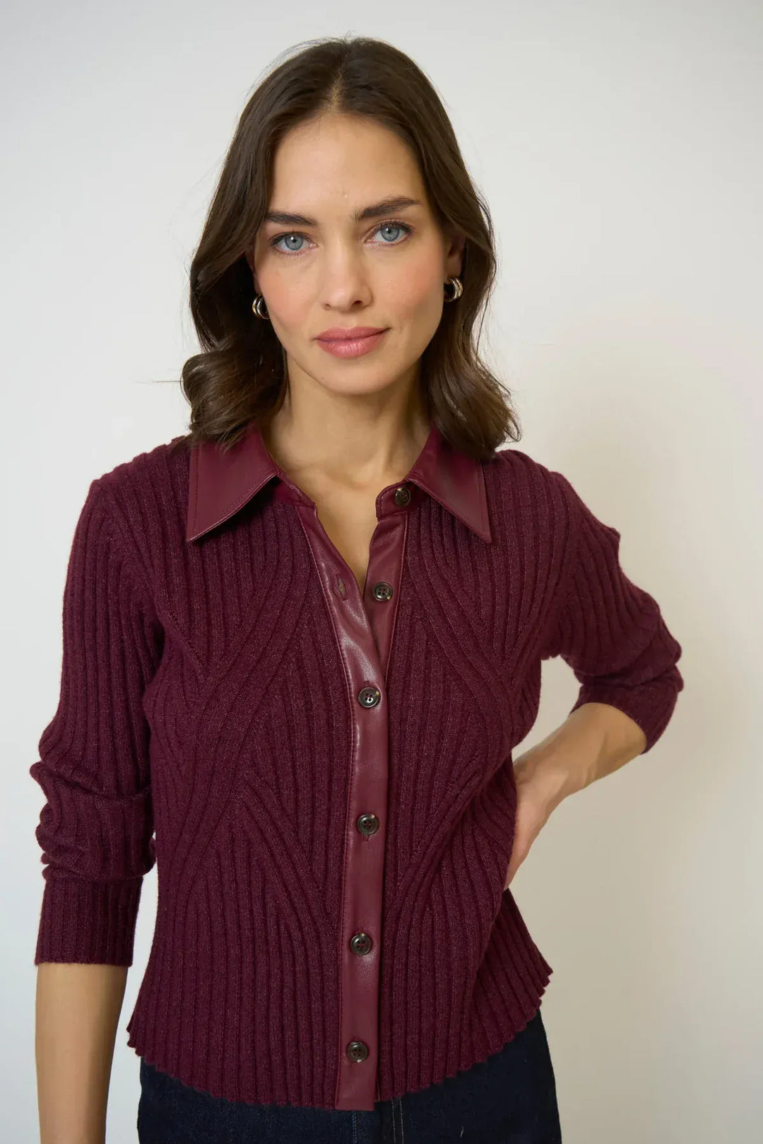 Central Park West NY Sweater Purple / XS Milan Vegan Leather Collar Sweater