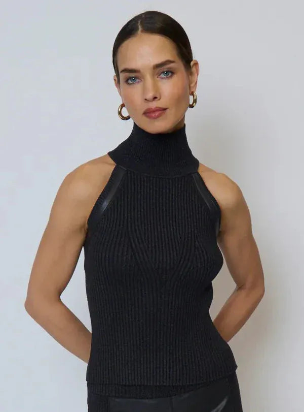 Central Park West NY Tank Black / XS Milan Vegan Leather Accent Sleeveless T-Neck