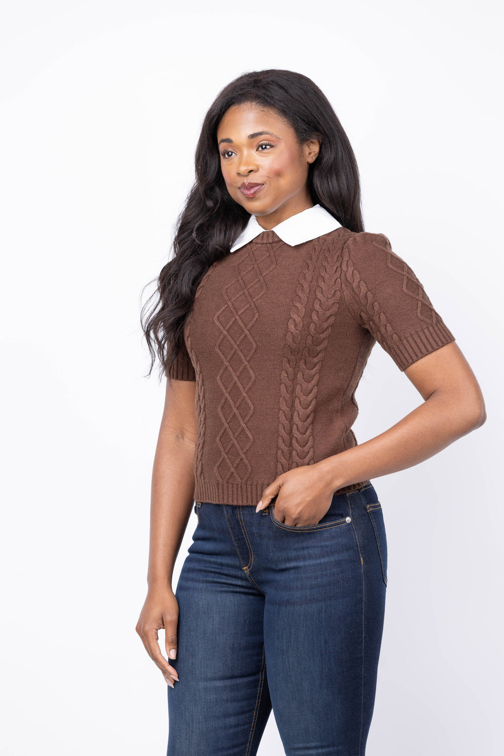 Central Park West NY Top Astrid Twofer Poof Sleeve Polo