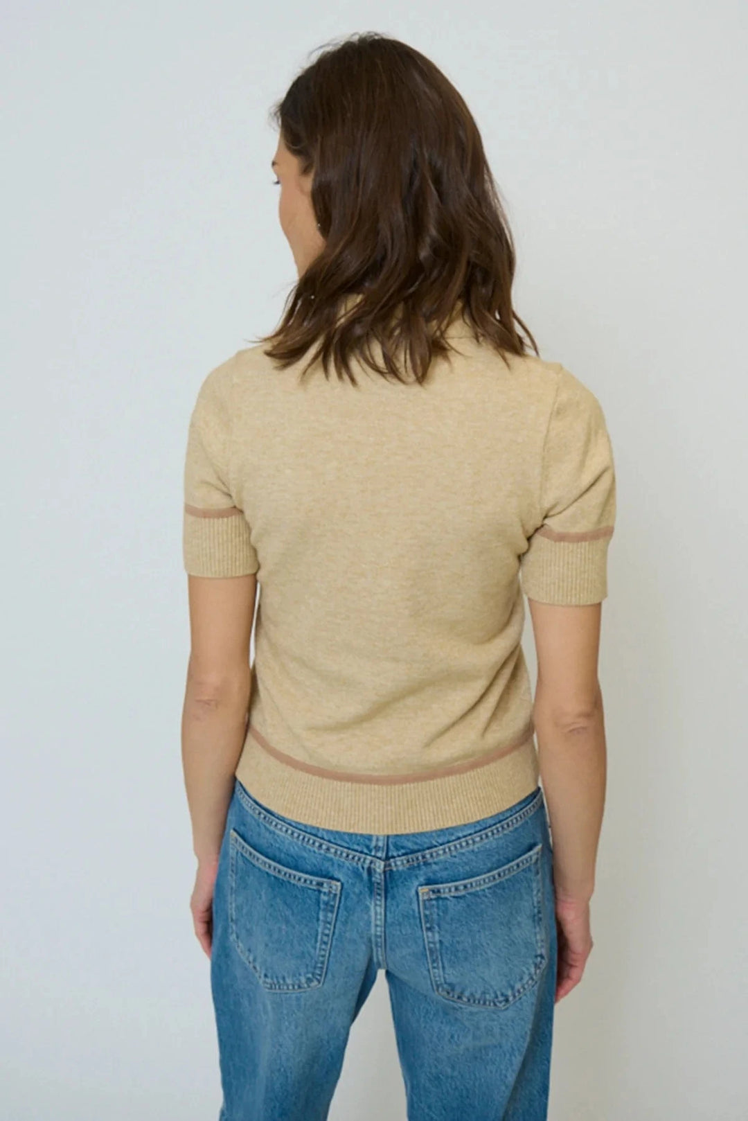 Central Park West NY Top Atlast Vegan Leather Trim Zip Up Polo