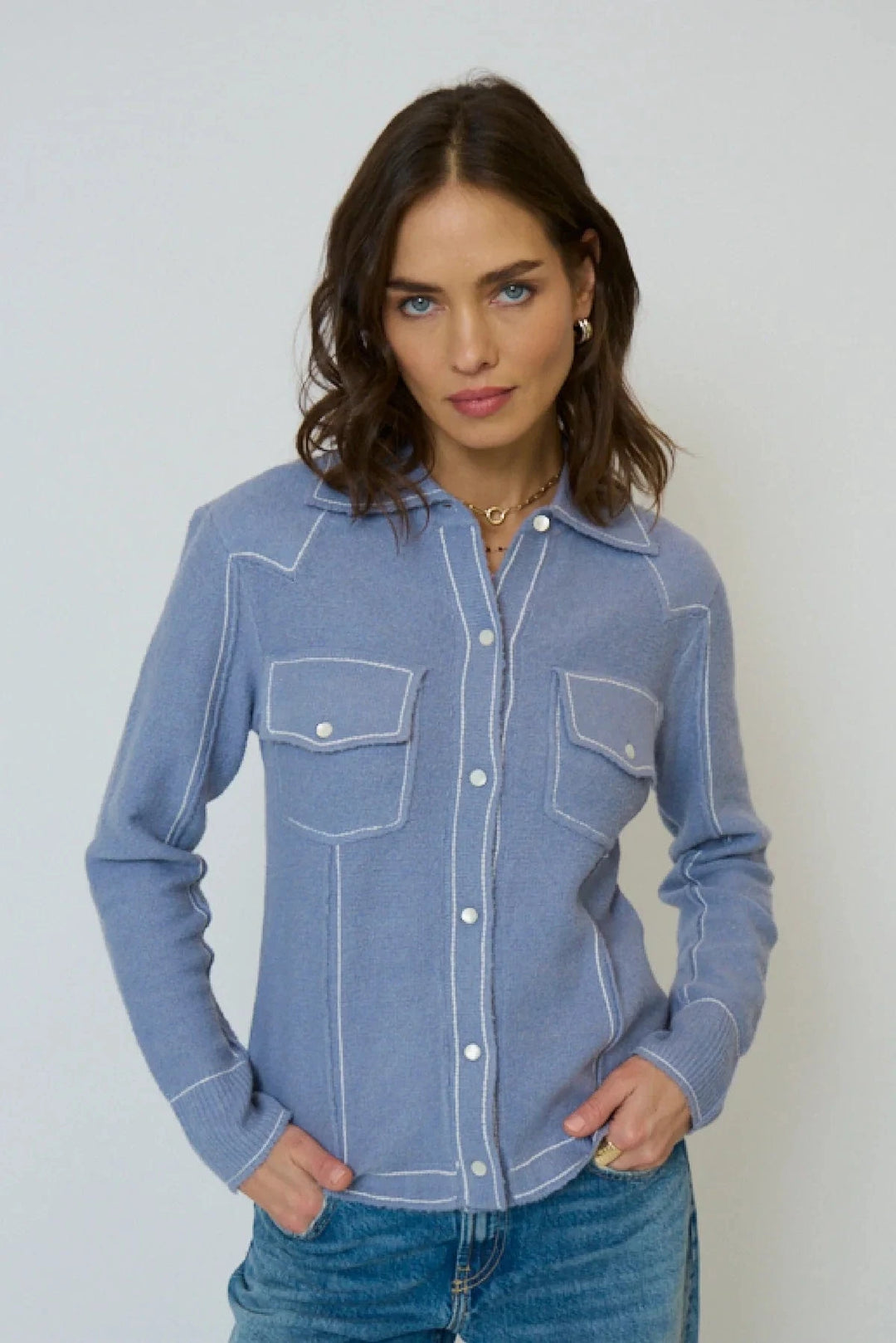 Central Park West NY Top Blue / S Dash Western Sweater Button Up