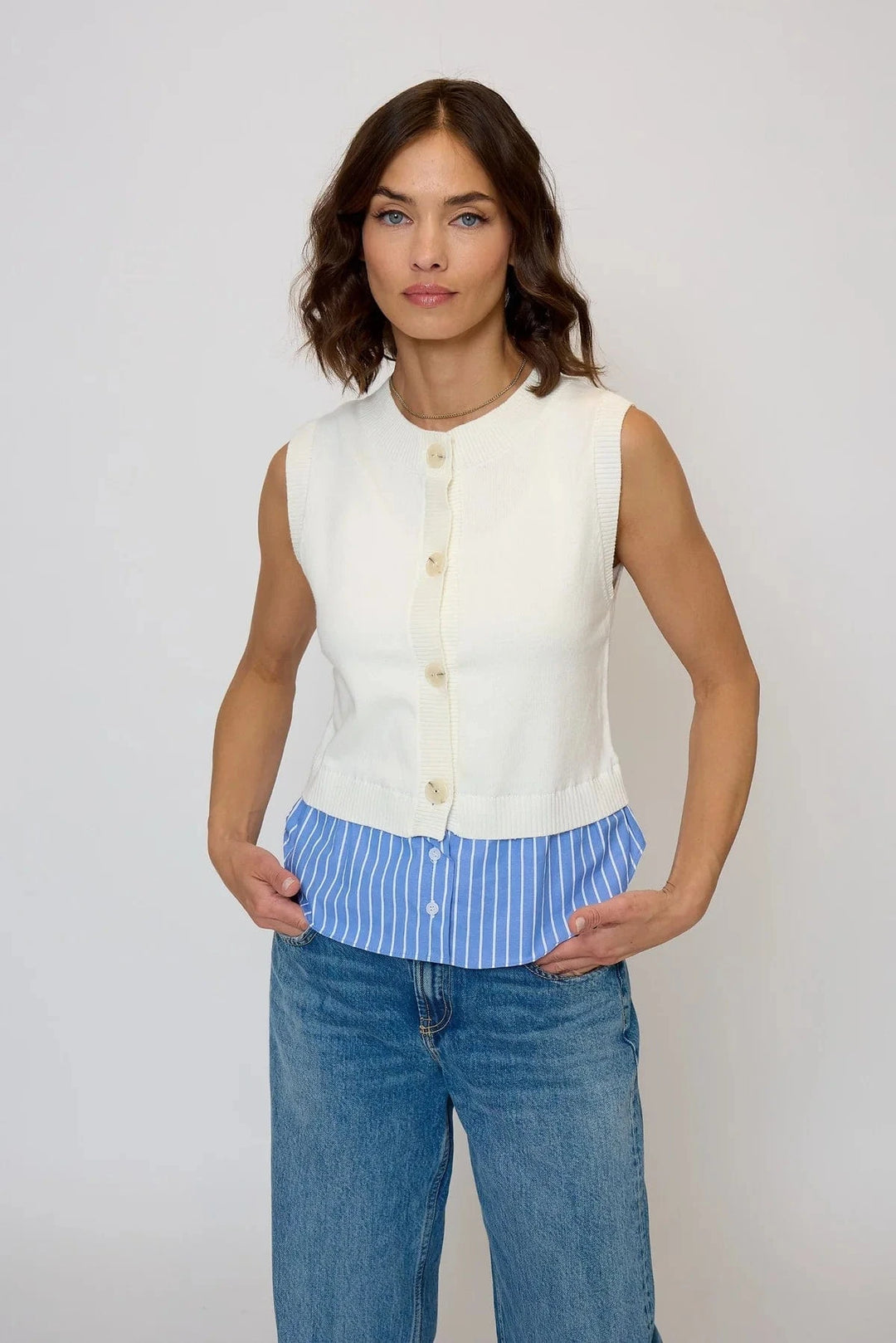 Central Park West NY Top Blue / S Kira Twofer Button Up Tank
