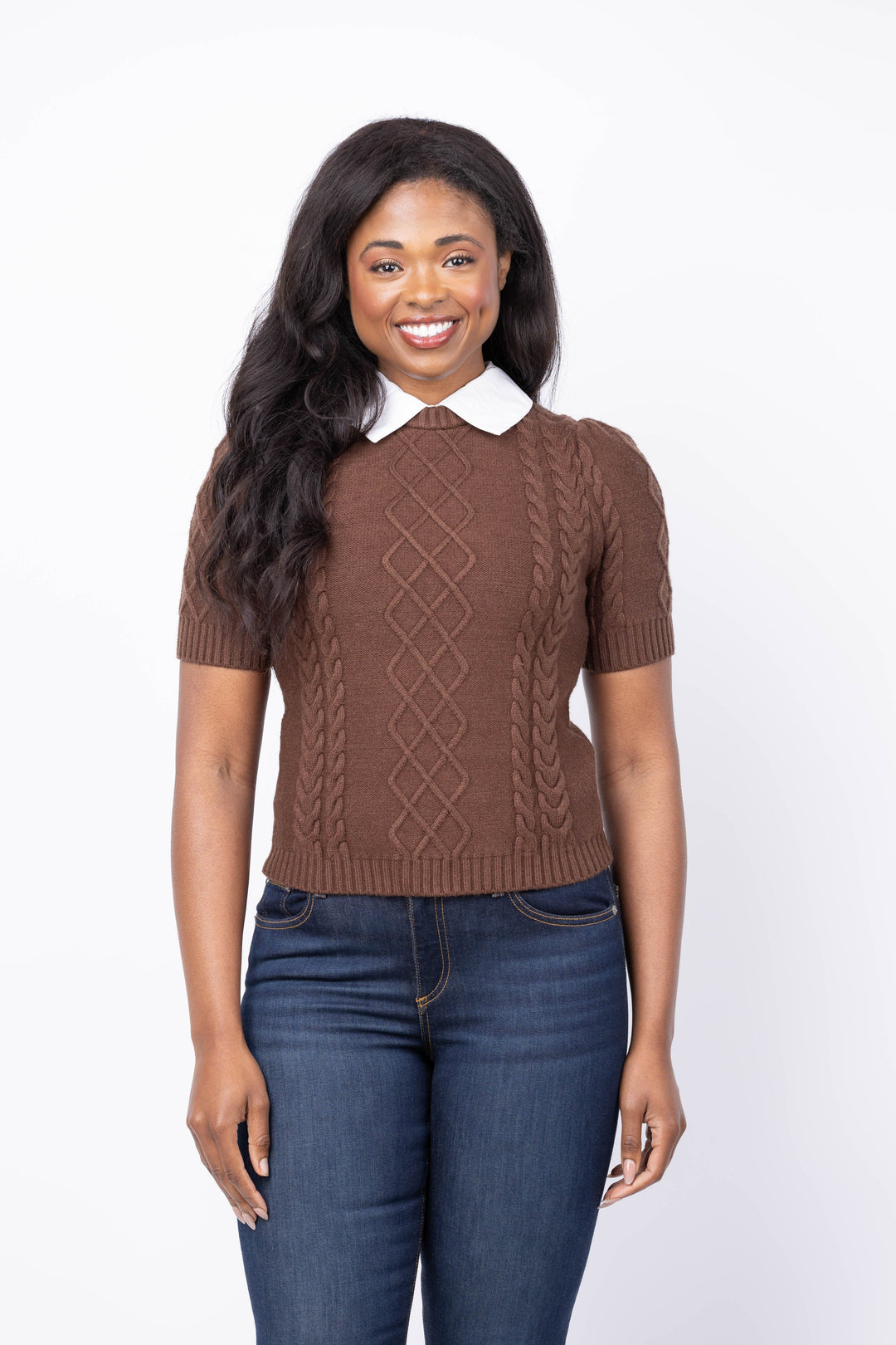 Central Park West NY Top Brown / S Astrid Twofer Poof Sleeve Polo