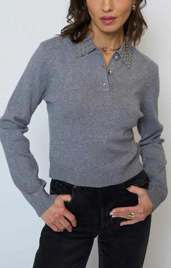 Central Park West NY Top Charcoal / S Jay Studded Polo Top