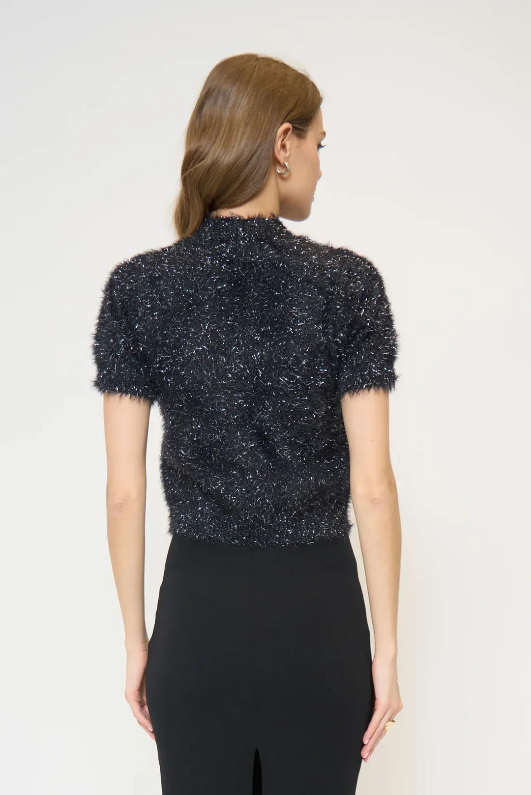 Central Park West NY Top Colette Eyelash Lurex Cap Slv Crew