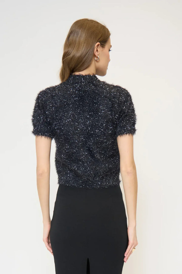 Central Park West NY Top Colette Eyelash Lurex Cap Slv Crew