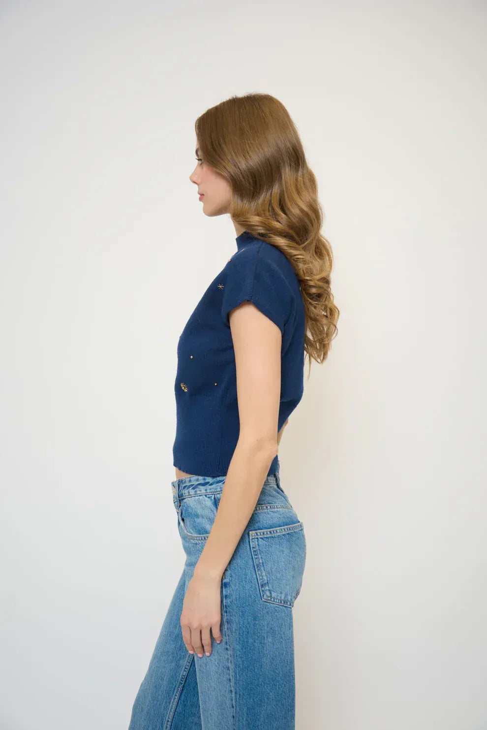 Central Park West NY Top Crystal Embellished Sweater Top