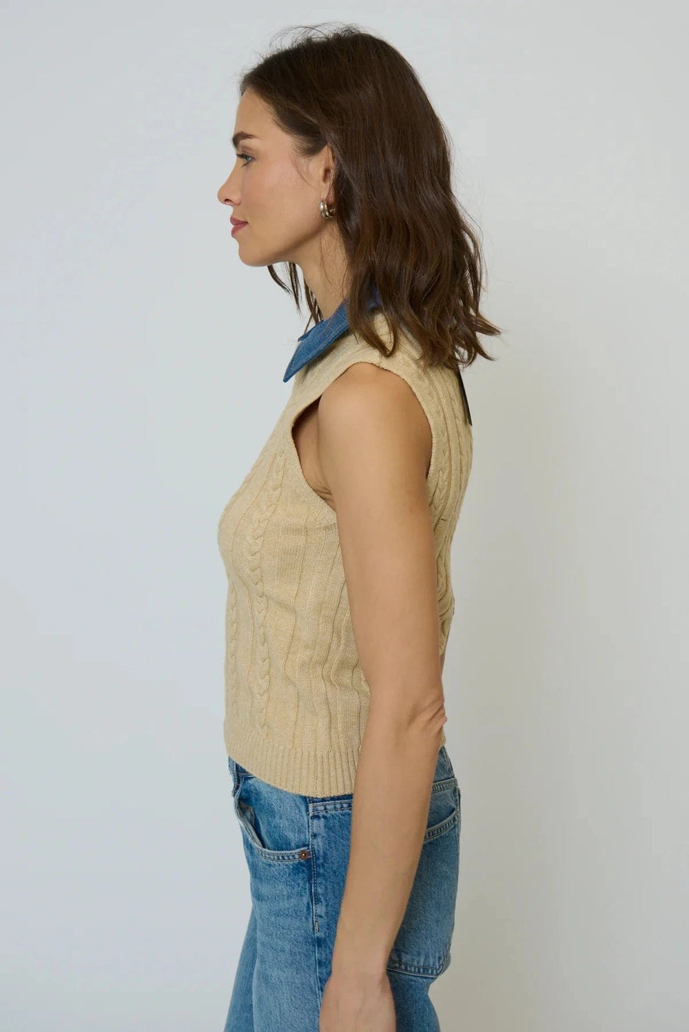 Central Park West NY Top Dash Denim Collared Shell