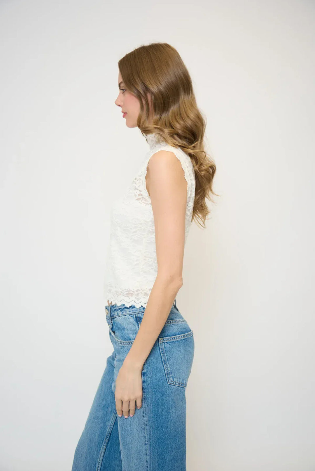 Central Park West NY Top Stella Sleeveless Stretch Lace Turtleneck