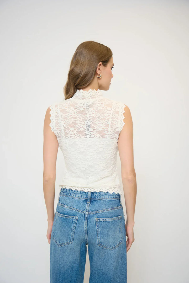 Central Park West NY Top Stella Sleeveless Stretch Lace Turtleneck