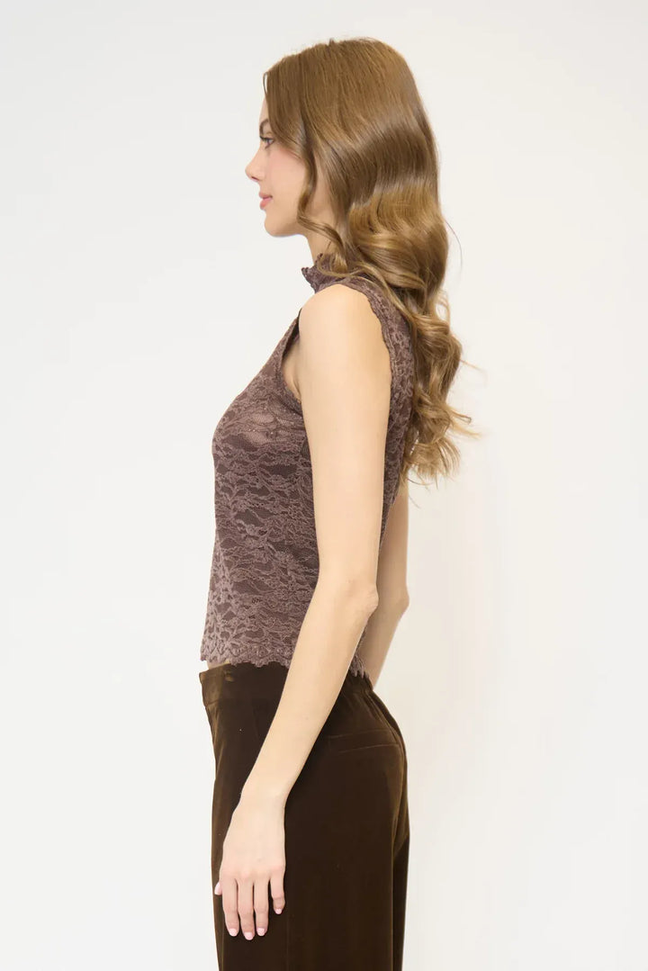 Central Park West NY Top Stella Sleeveless Stretch Lace Turtleneck