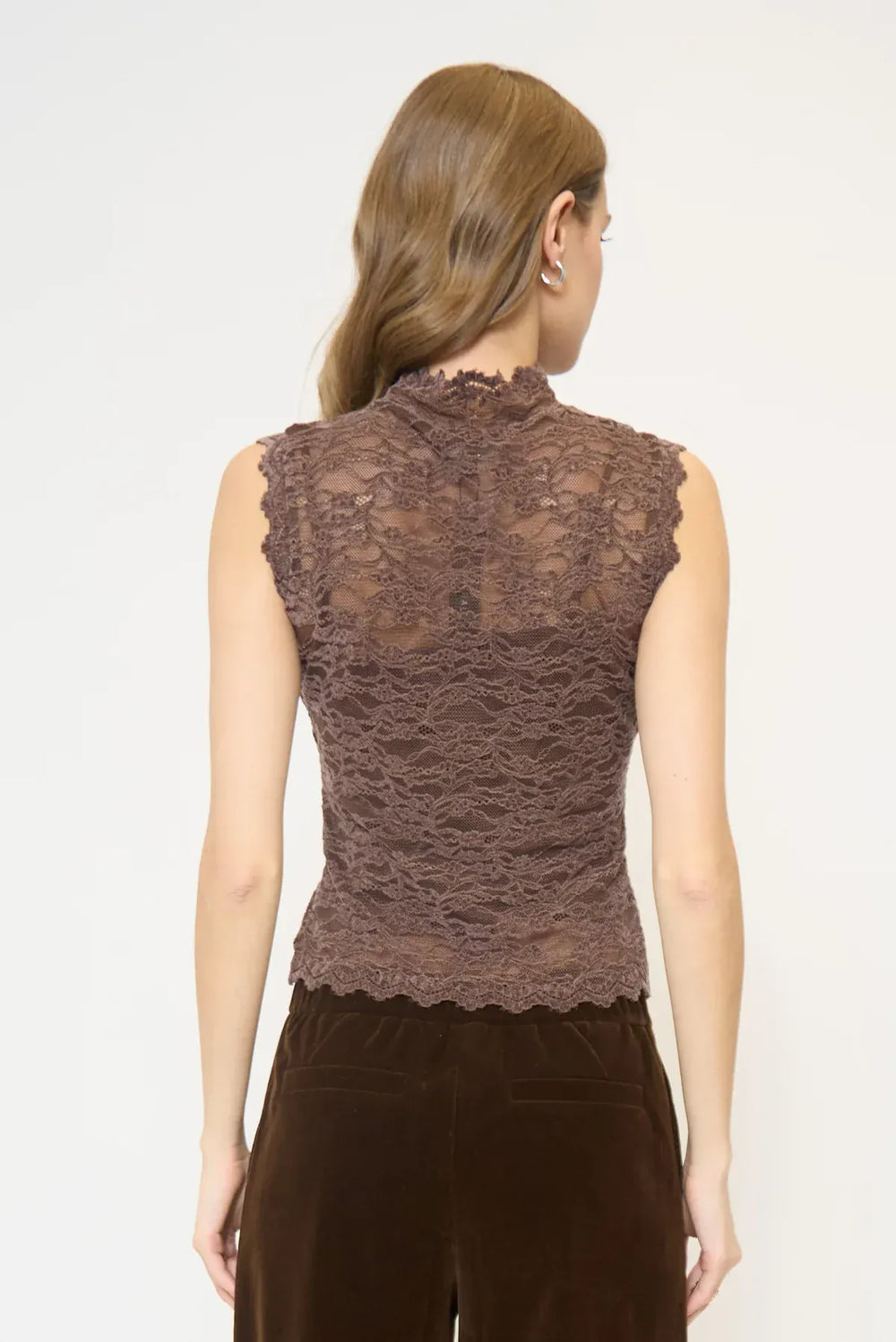 Central Park West NY Top Stella Sleeveless Stretch Lace Turtleneck