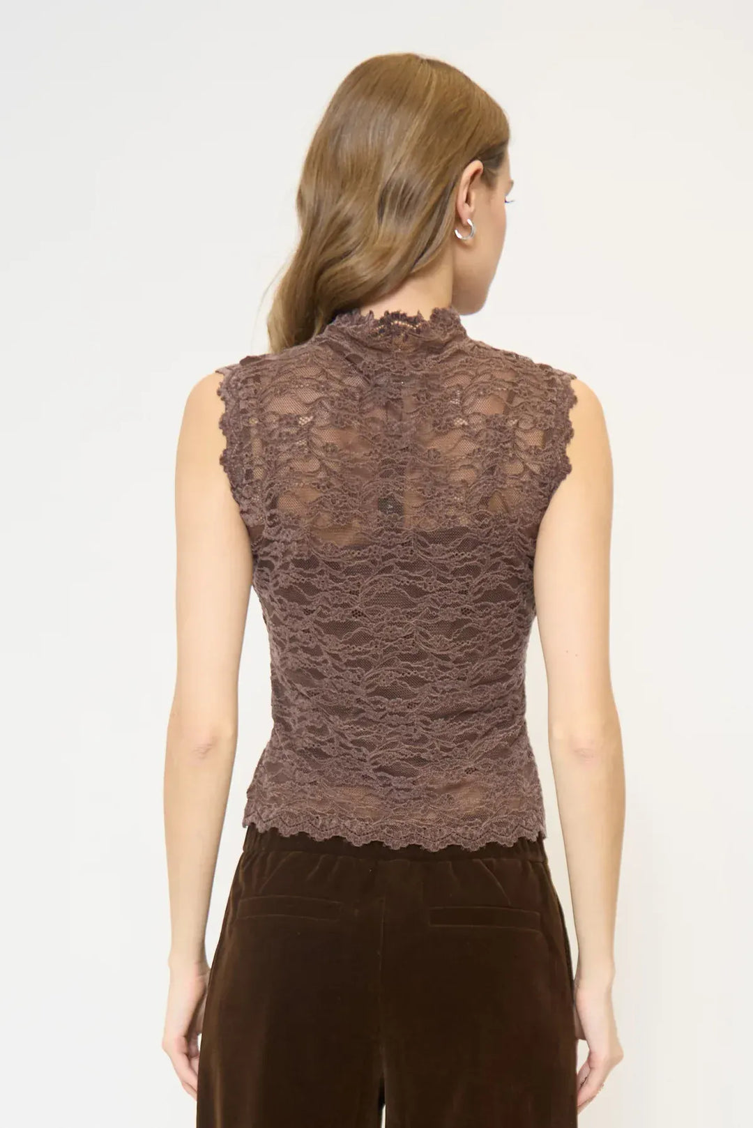 Central Park West NY Top Stella Sleeveless Stretch Lace Turtleneck