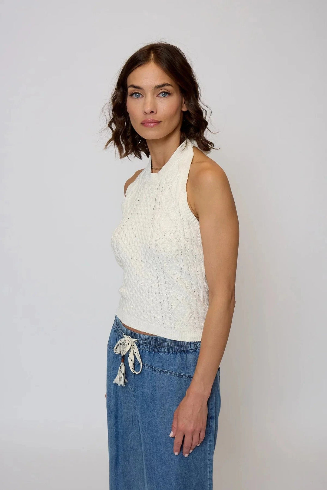 Central Park West NY Top White / S Junie Cabled Halter Top