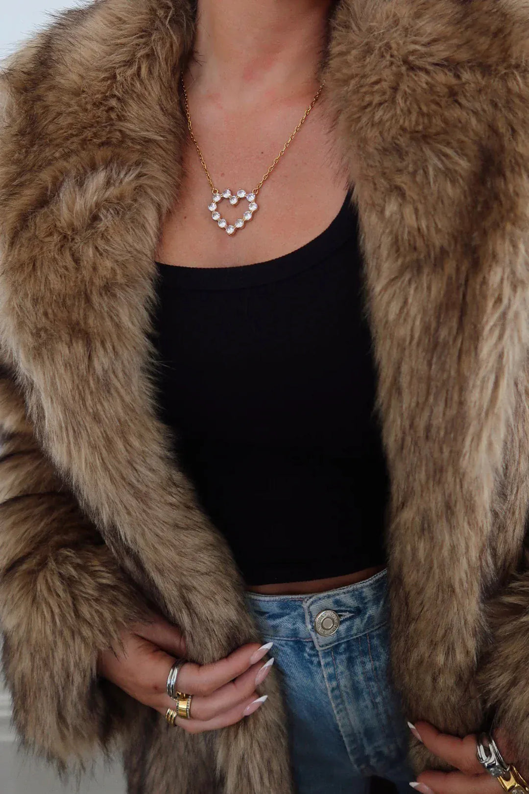 ChanSutt Pearls Necklace Large Diamon Heart Necklace