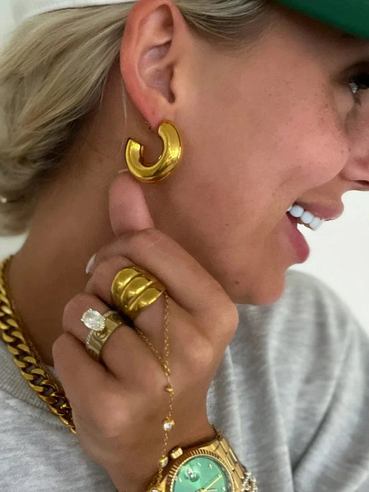 ChanSuttPearls Earrings Chunky Gold Smooth Hoops
