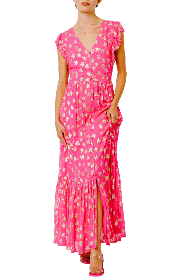 Ciebon Dress Pink / XS Loxi Metallic Star Print Maxi Dress