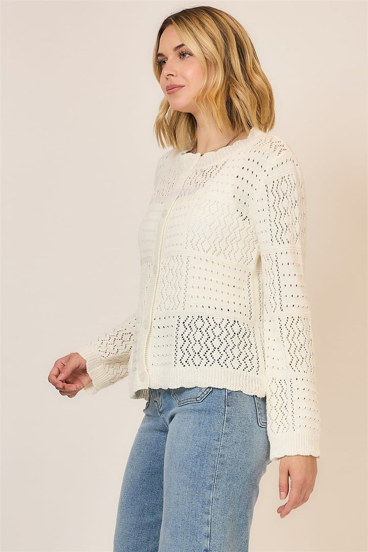 Cozy Co. Alice open-knit cardigan featuring a relaxed fit and textured knit pattern, perfect for casual layering.