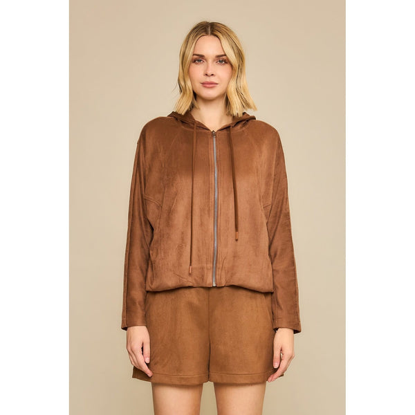 Cozy Co. Jacket Brown / S Leona Suede Zip Hoodie Jacket