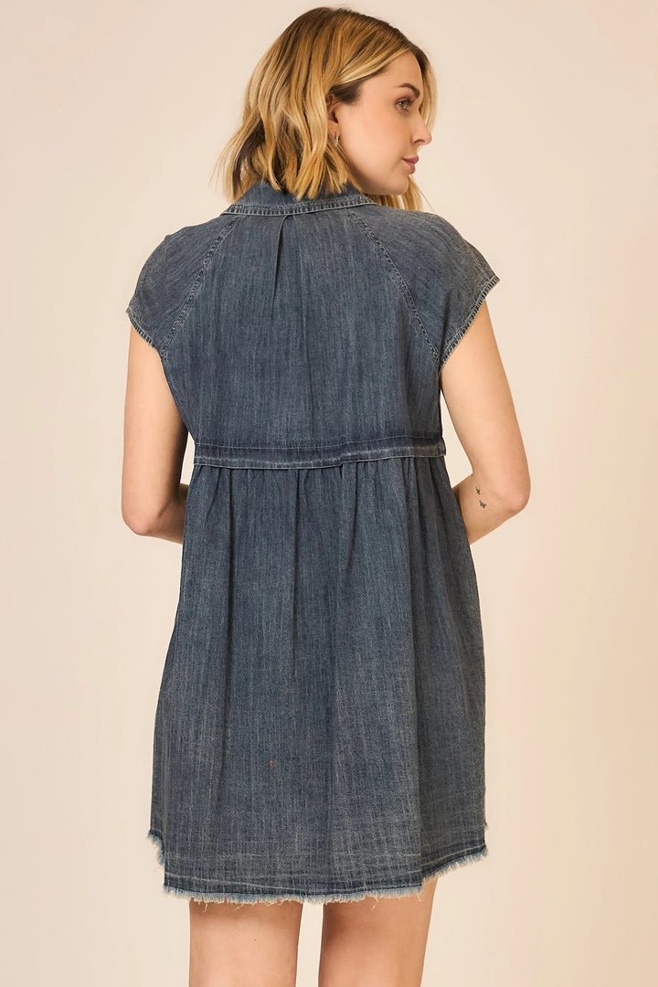 Cozy Co. Lennox Button Down Mini Dress featuring a classic collar, long sleeves, and a relaxed fit in soft fabric.