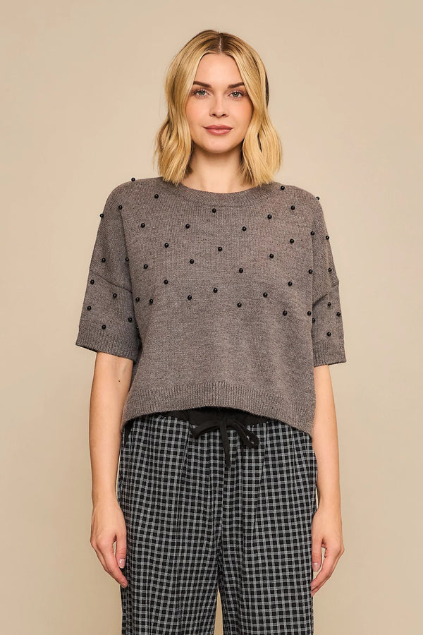 Cozy Co. Top Charcoal / S/M Nora Studded Knit Top
