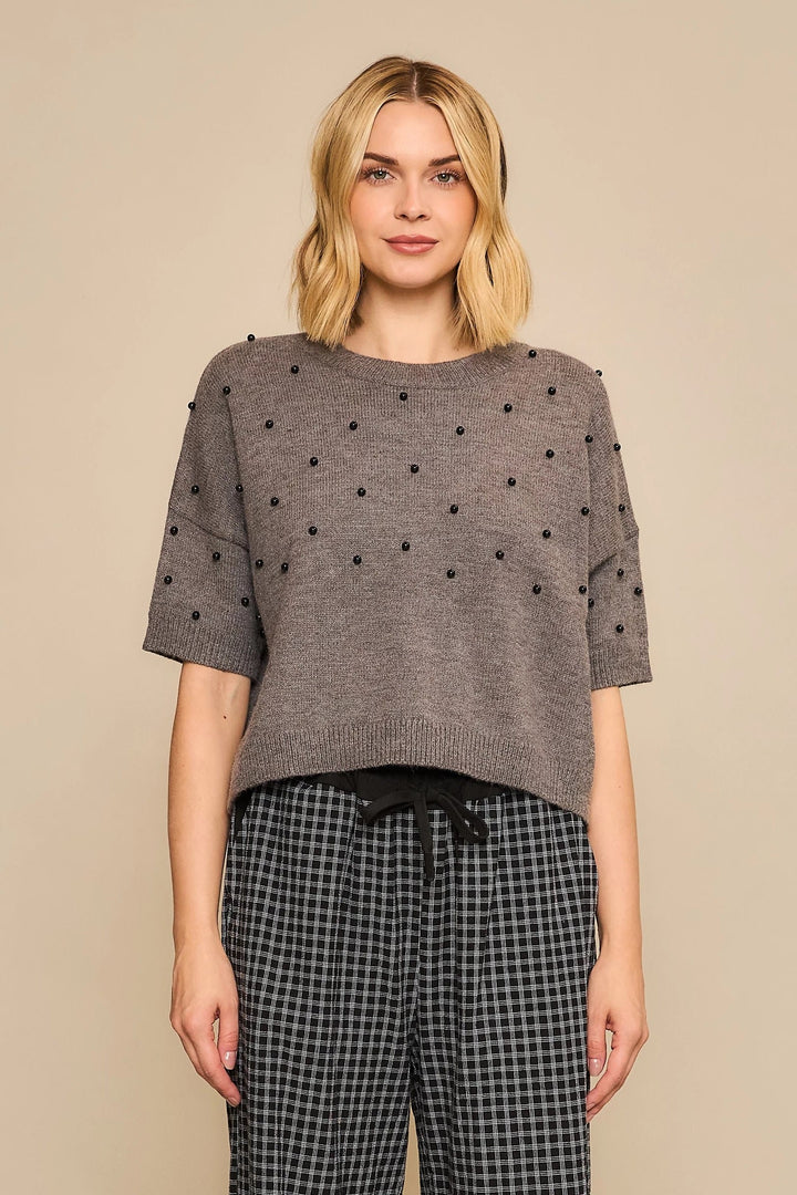 Cozy Co. Top Charcoal / S/M Nora Studded Knit Top
