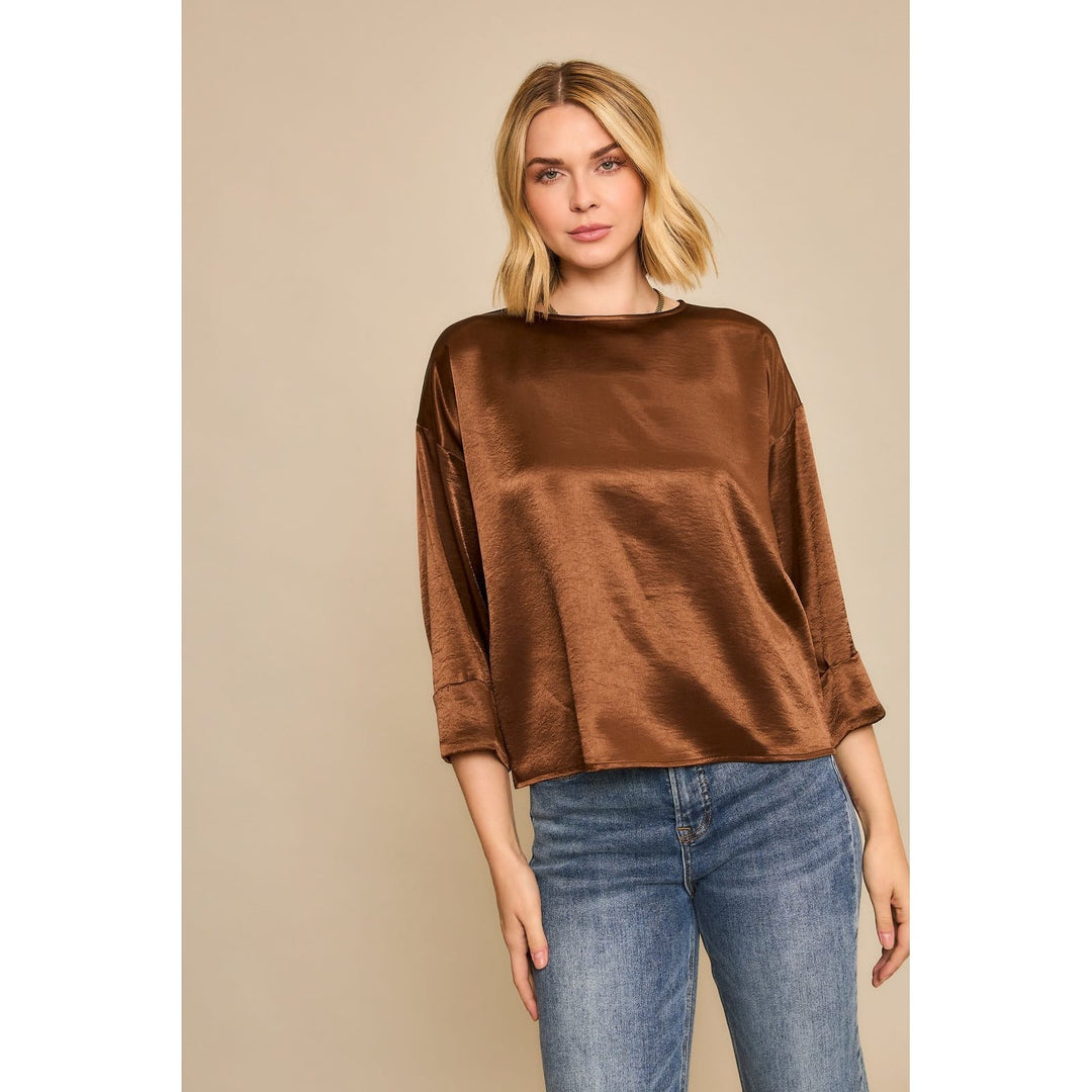 Cozy Co. Top Lyra Satin Cropped Blouse