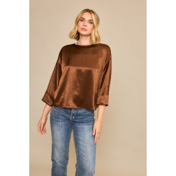 Cozy Co. Top Lyra Satin Cropped Blouse
