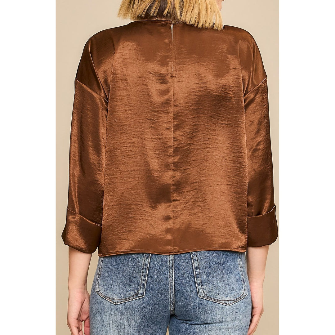 Cozy Co. Top Lyra Satin Cropped Blouse